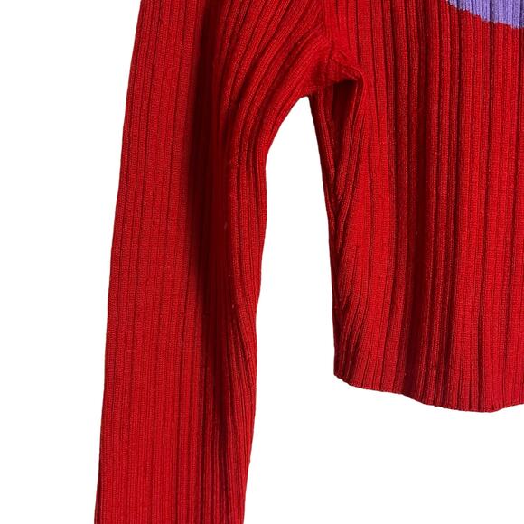 Victor Glemaud Red Purple Colorblock Cropped Cardigan Wool Sweater XS - Picture 8 of 14